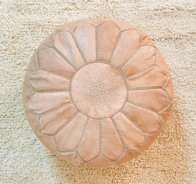 Moroccan leather ottoman,100% Leather, Ottoman leather pouf